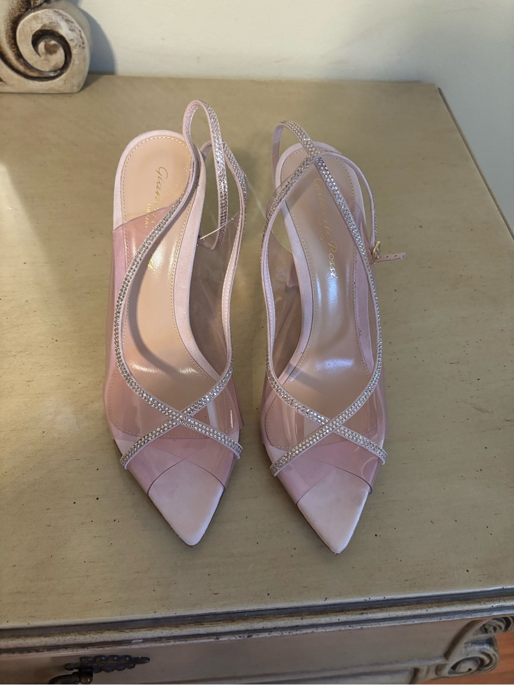 Gianvito Rossi Pink Crystal-Strap Slingback Heels original price $1200